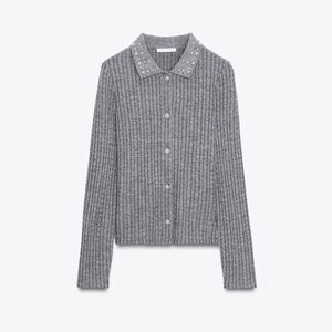 NWT- Zara JEWEL NECK CROPPED CARDIGAN